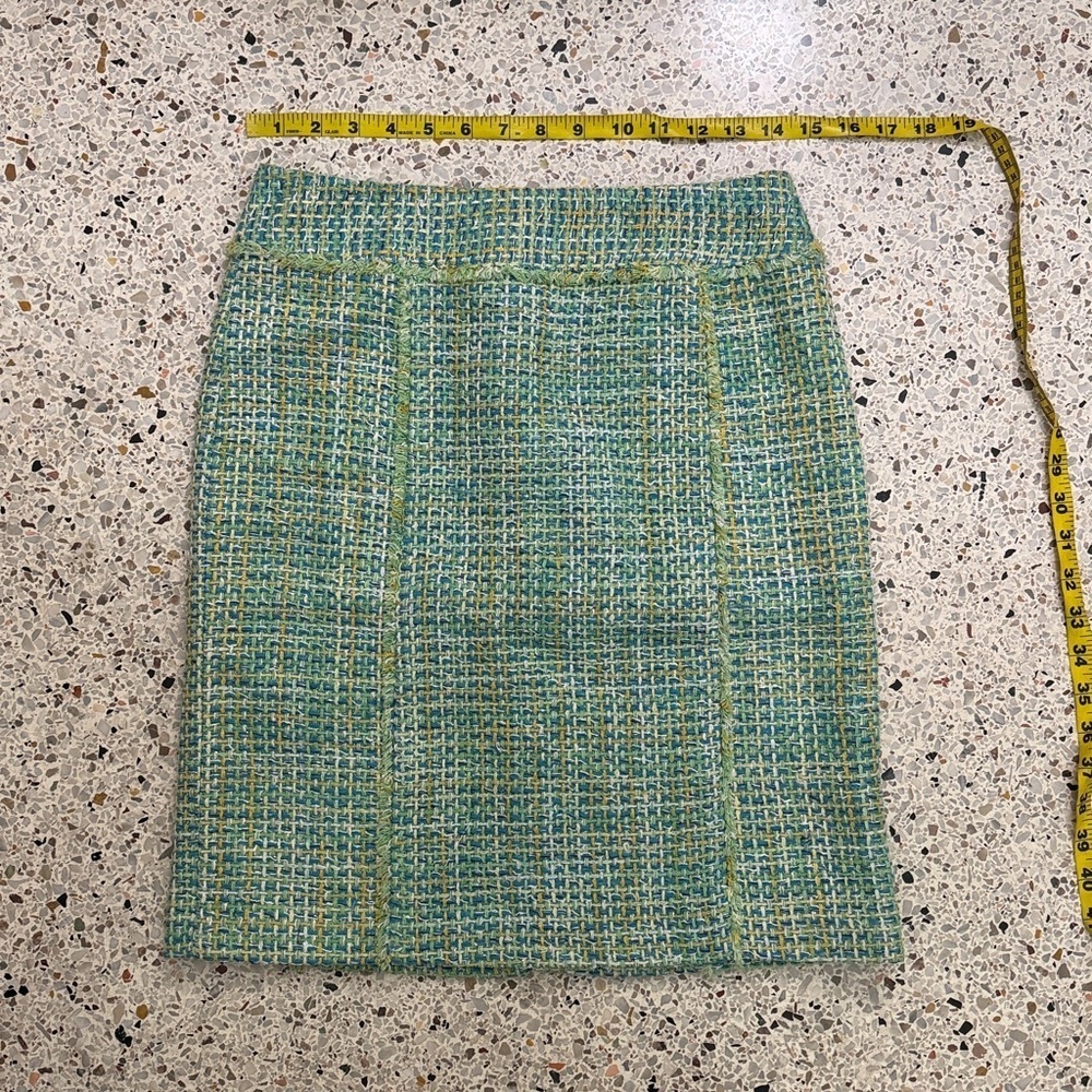 J McLaughlin green blue tweed skirt back zip lined 2